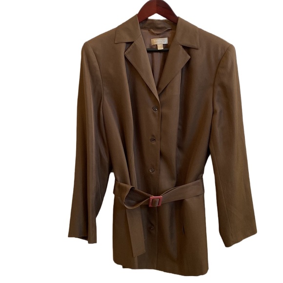 🤎 Nordstrom Encore Caramel Brown Silk/Cotton Blend Belted Blazer/Jacket, 18W - Picture 1 of 16